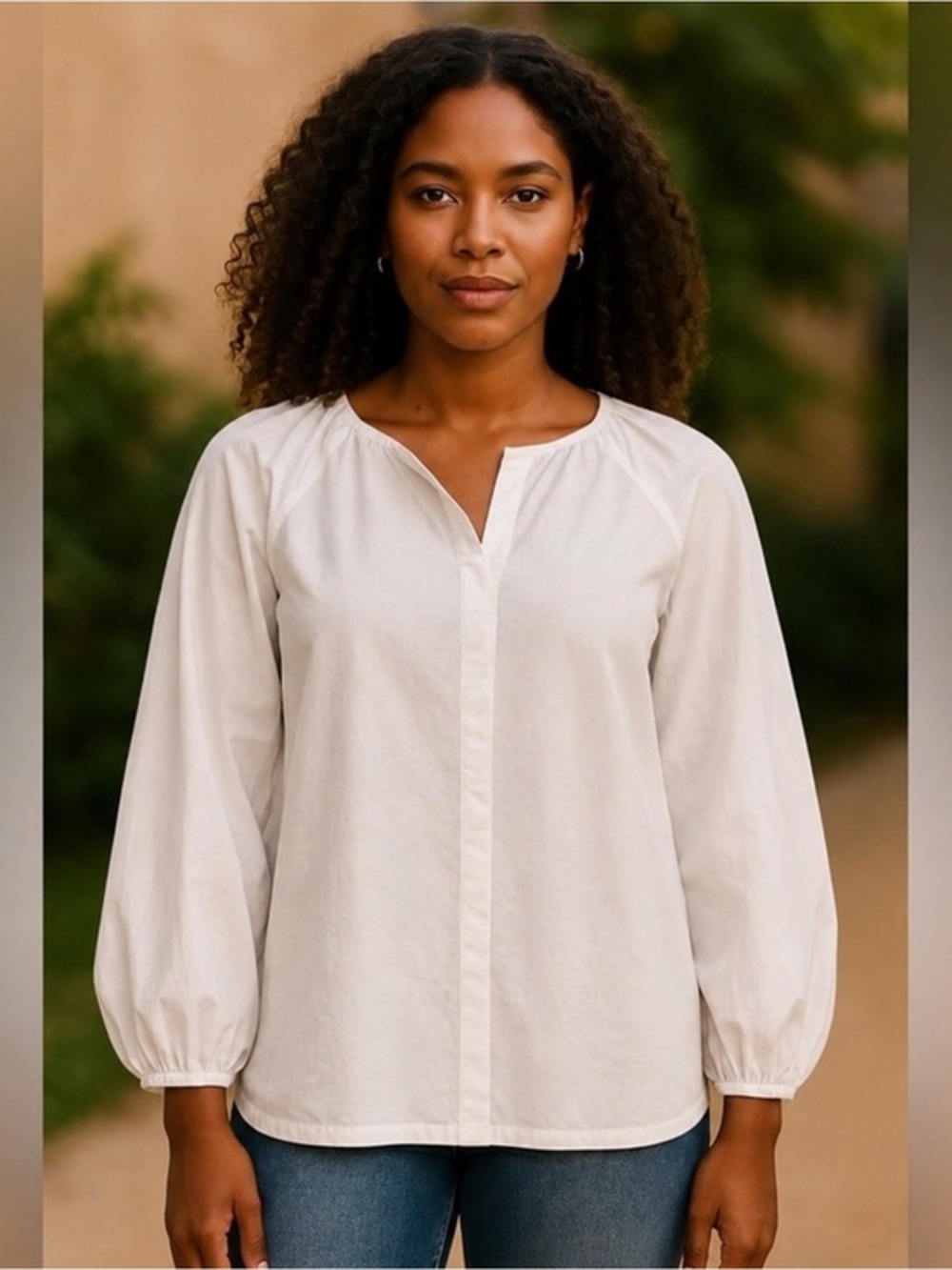 Universal Threads White Button Front Balloon Sleeve Top NWT L #2312